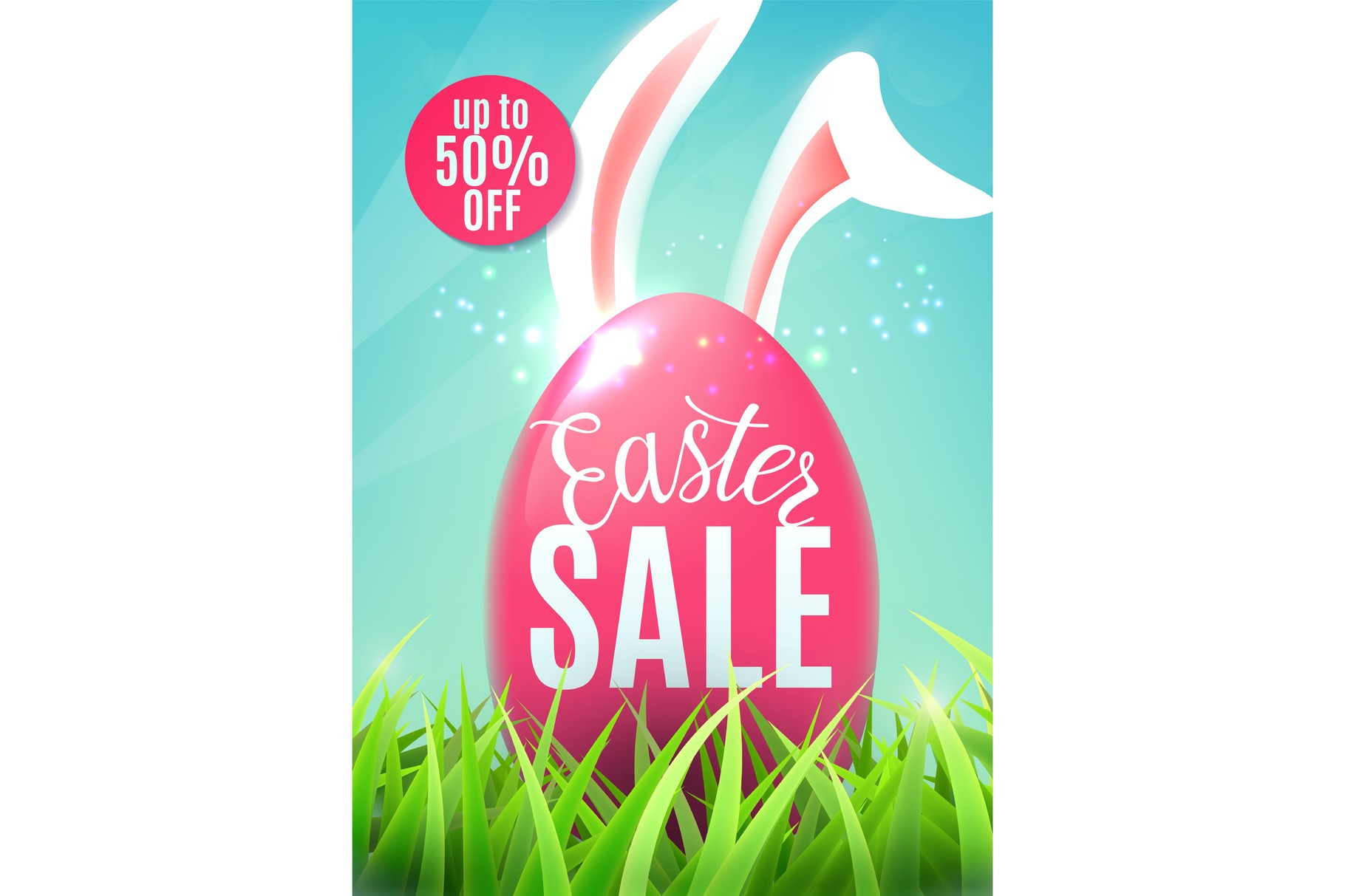 Easter Sale Banner With Egg Easter Bunny Ears Discount Sticker Up To 50 Off by Zaie  Creative Market