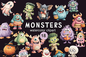 MONSTER Halloween watercolor clipart