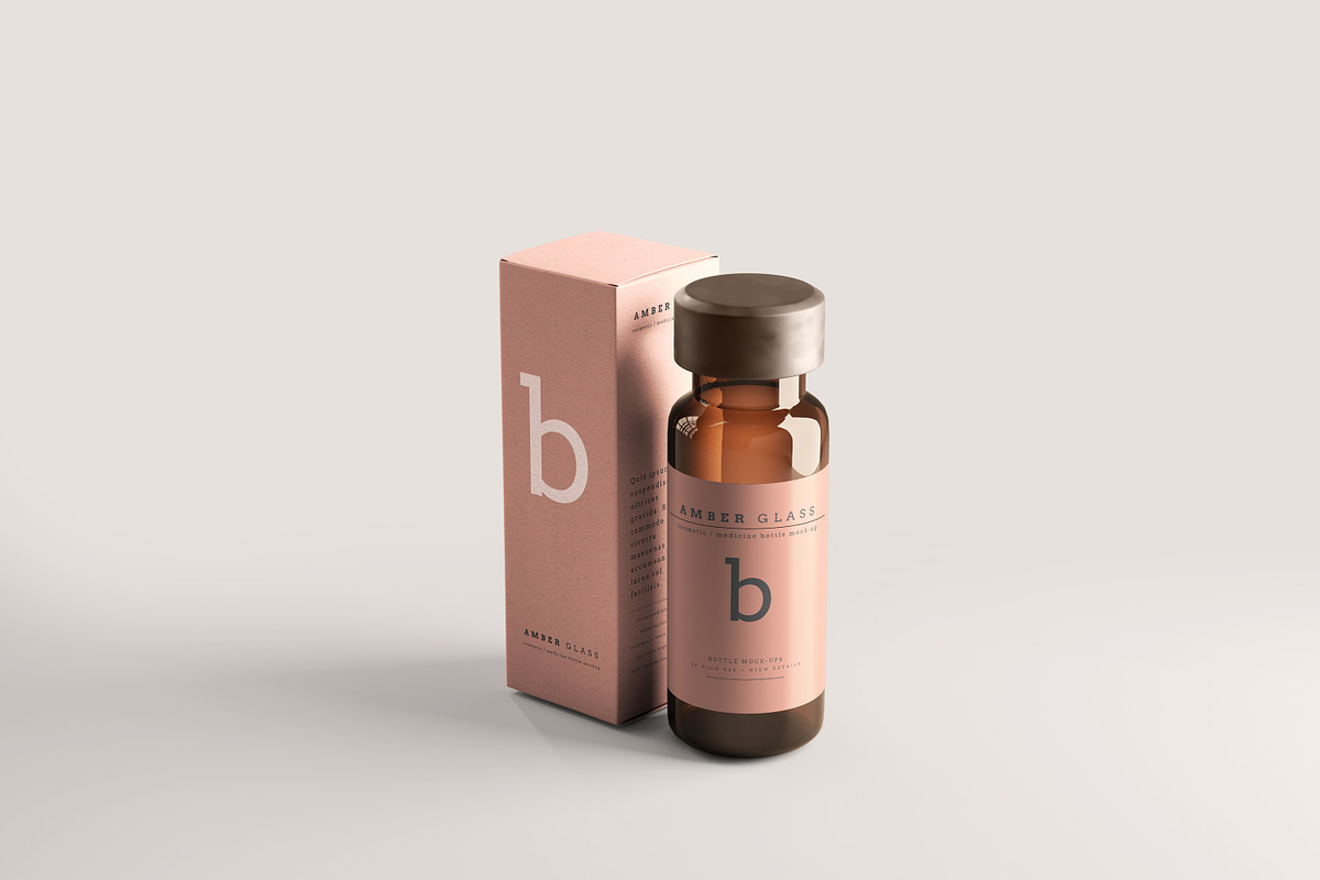 Amber Glass Vial Bottle Mockups, a Cups & Container Mockup by pmvch (Photo 1 of 20)