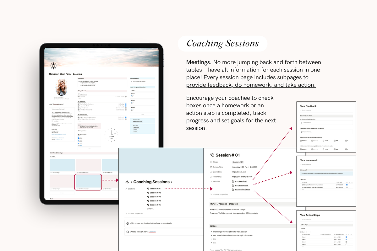 Notion Client Portal for Coaches, a Stationery Template by TheCoastlineStudio (Photo 6 of 10)
