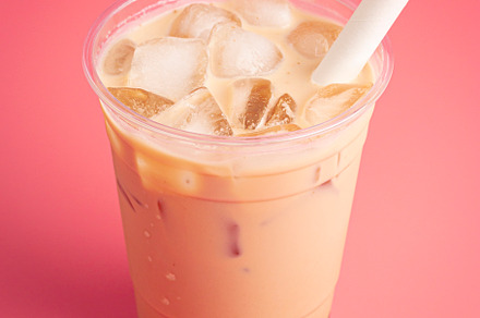 A Caramel Boba Tea on a Pink Background