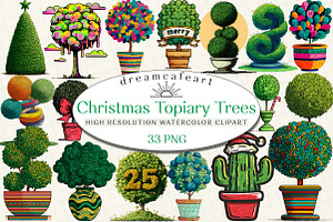 Christmas Topiary Trees Clipart, an Illustration by DreamCafeArt