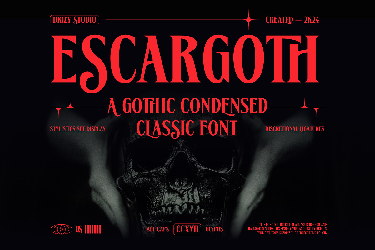 Escargoth – Gothic Condensed Classic, a Serif Font by Drizy (Photo 1 of 10)