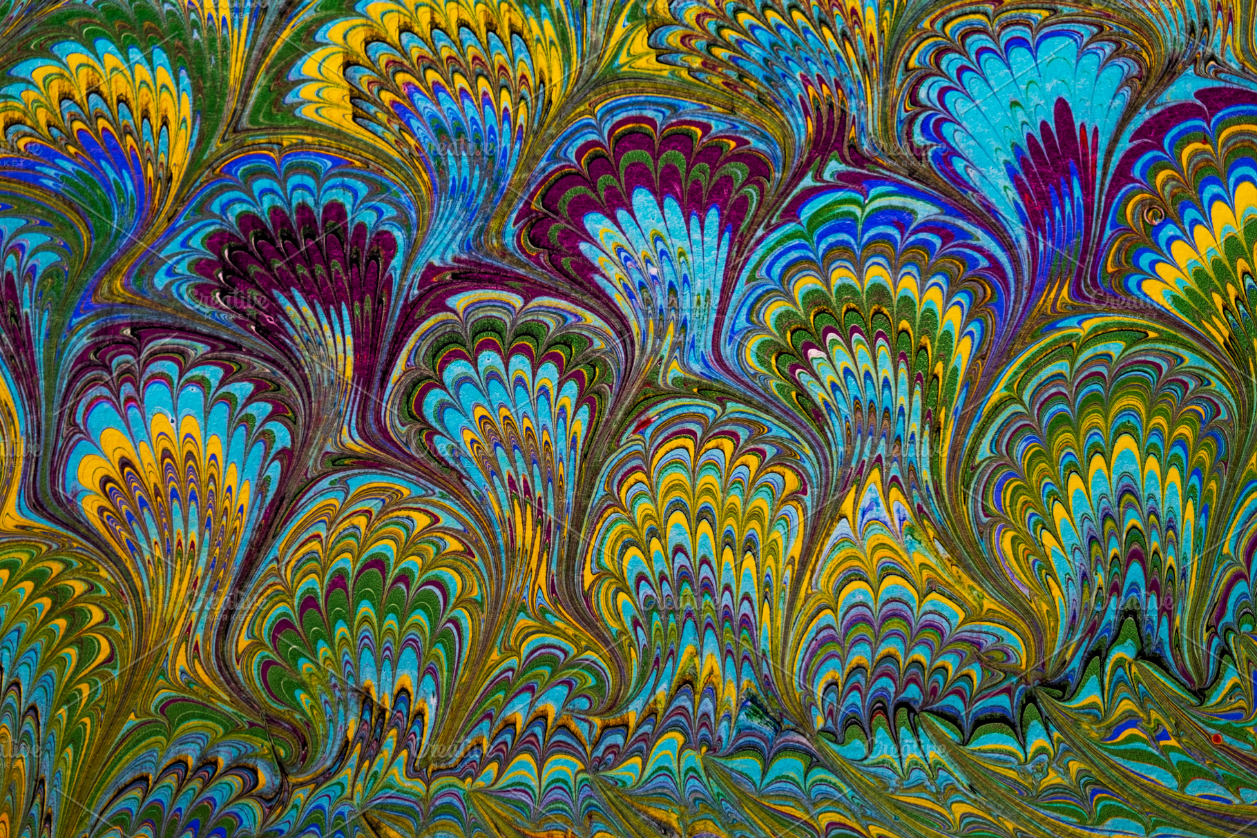 Peacock pattern hand painted paper containing paper, hand made, and peacock, an Abstract Photo by Atropos Images