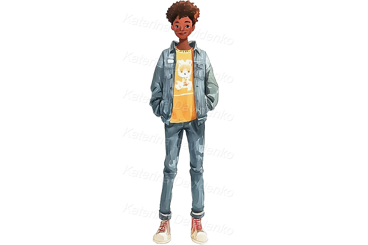 Happy teenager watercolor PNG set, a Person Illustration by Bubert Art (Photo 4 of 8)