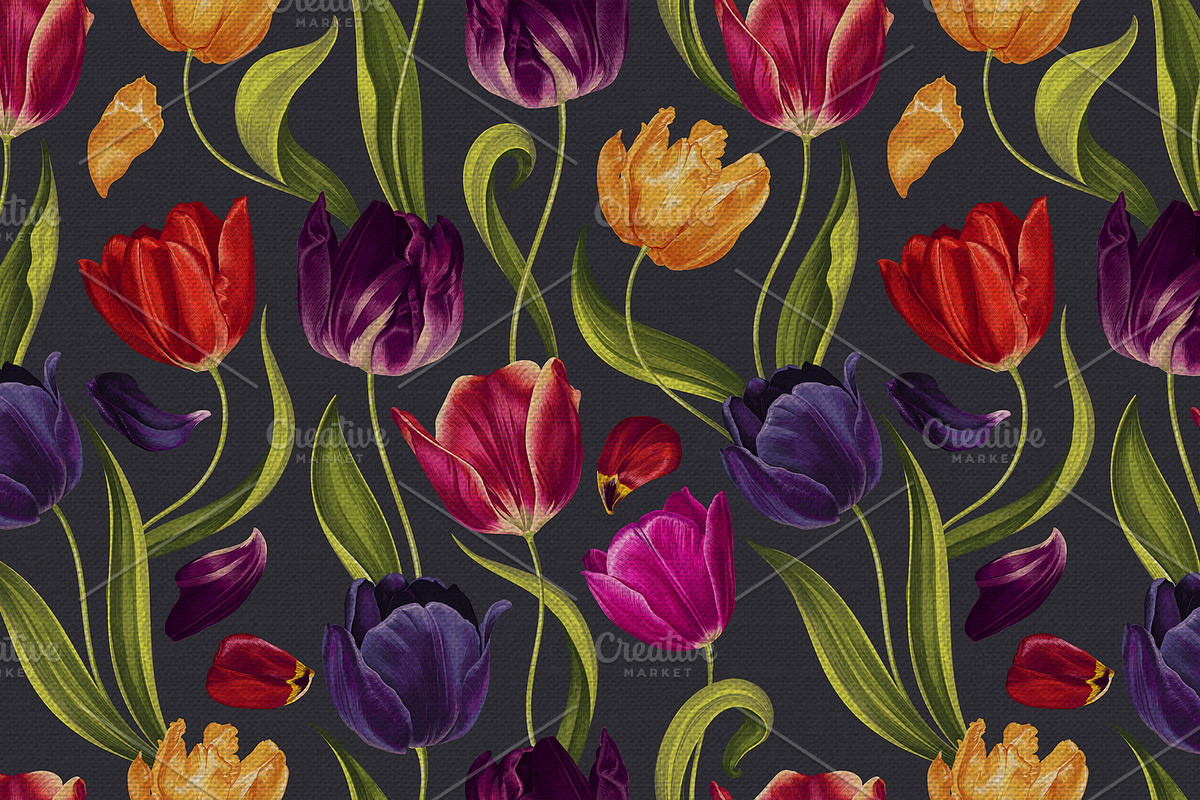 Multicolored Tulips Vector Pattern, a Pattern Graphic by MarynaPetrovska (Photo 3 of 13)
