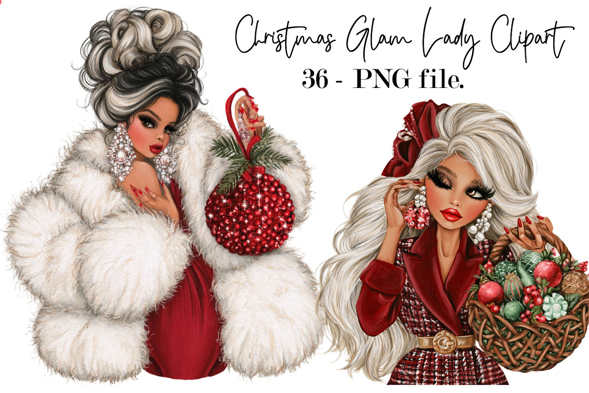 Christmas Glam Lady Clipart Bundle, a Seasonal Illustration by SVGArt (Photo 1 of 5)