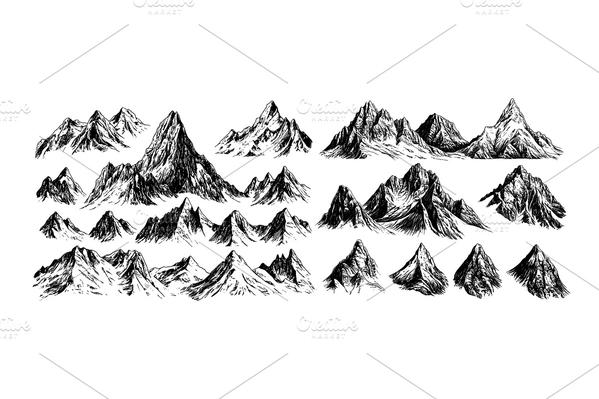 Top mountain peaks engraving vector, an Illustration by Valerie Bodnar