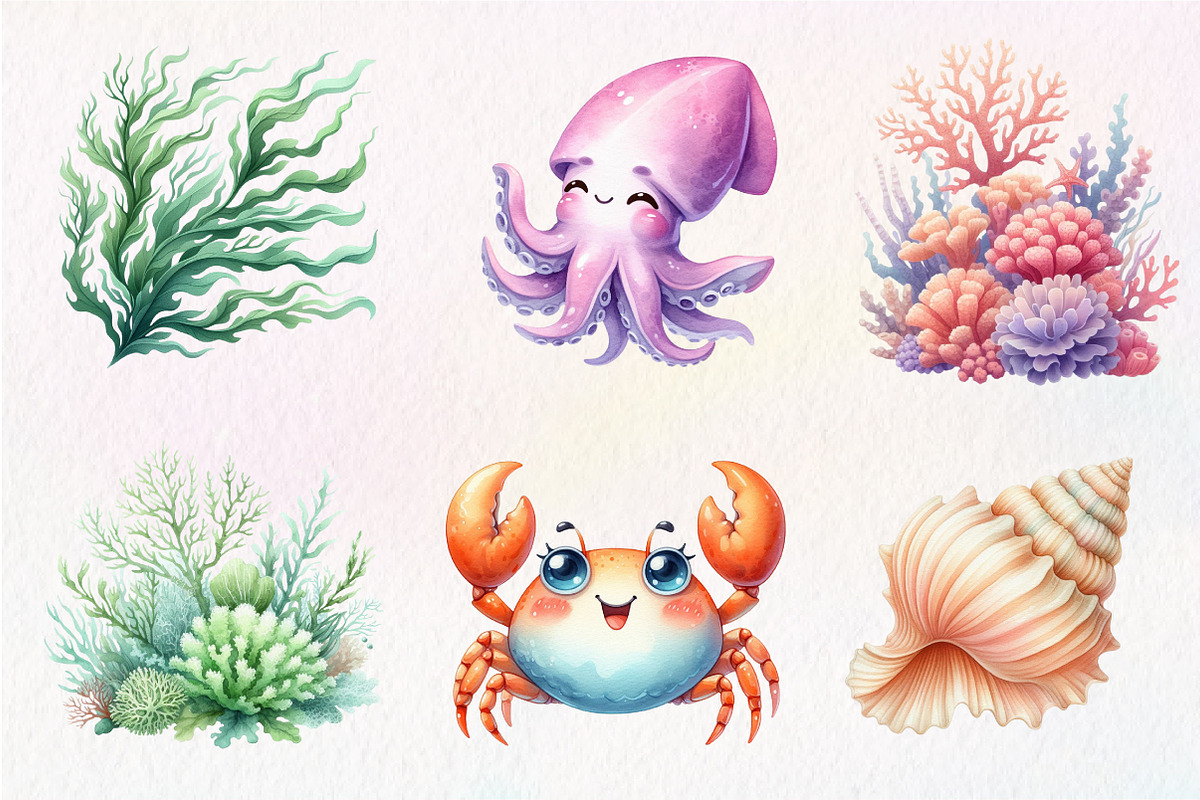 Undersea watercolor clipart, an Illustration by CreationArt (Photo 4 of 5)