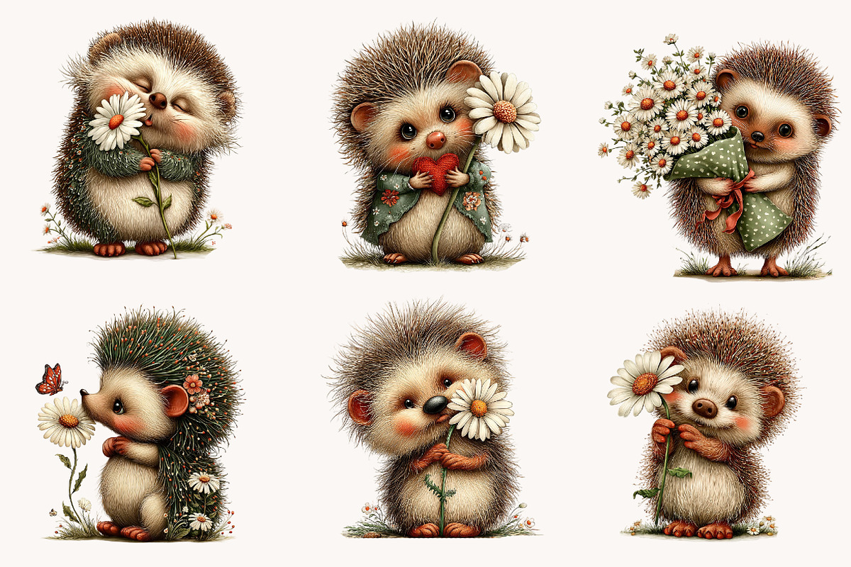Whimsical Summer Hedgehog with daisy, an Illustration by Designworld (Photo 10 of 10)