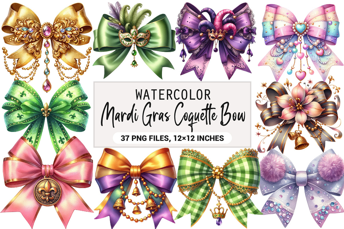 Mardi Gras Coquette Bow Clipart, an Illustration by DreamArtGraphic (Photo 1 of 5)