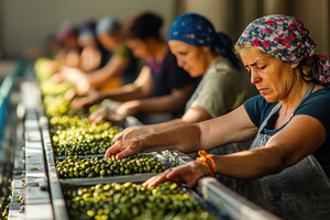 Olive Harvesting Workers Sorting Gre, a Background Photo by Pixeness Studio