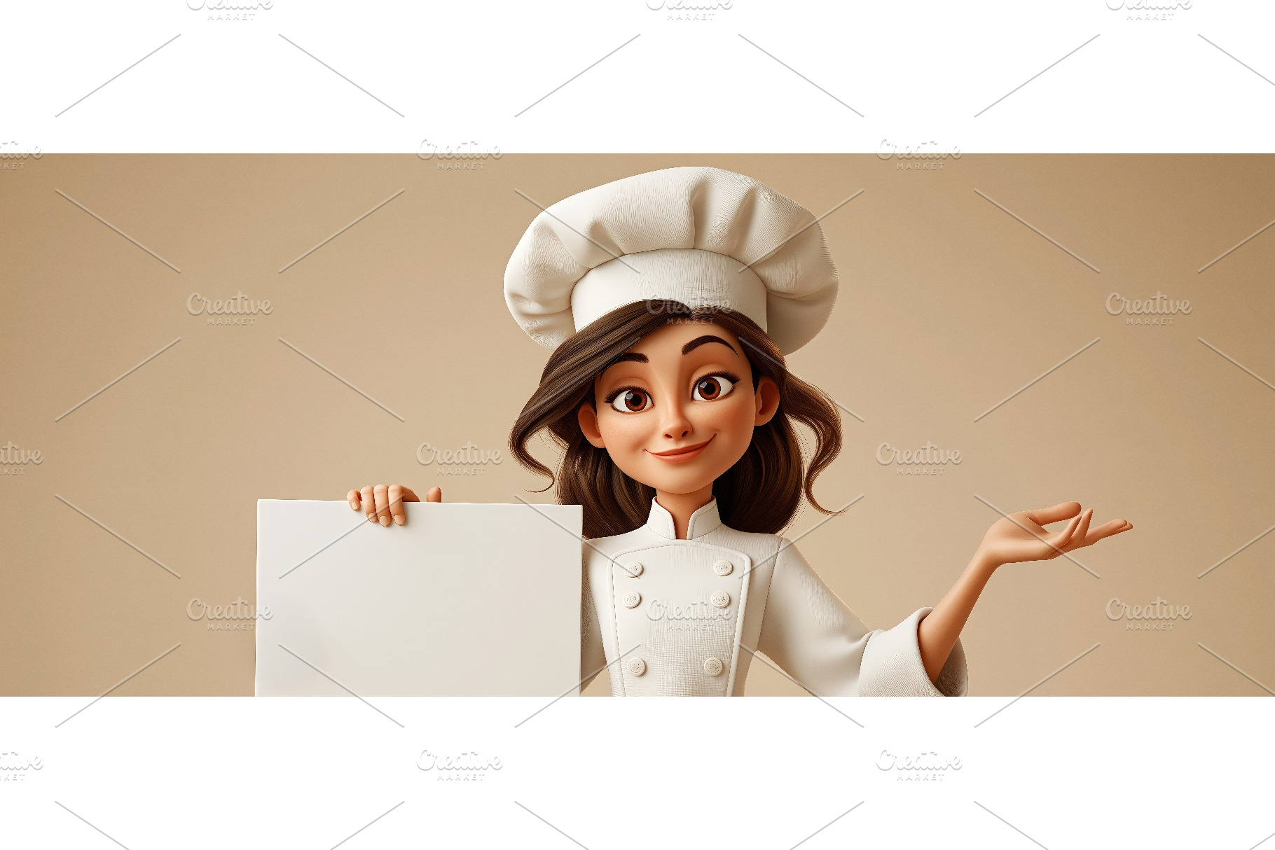 Cheerful Cartoon Female Chef Holding, a Business Photo by piter.goskov