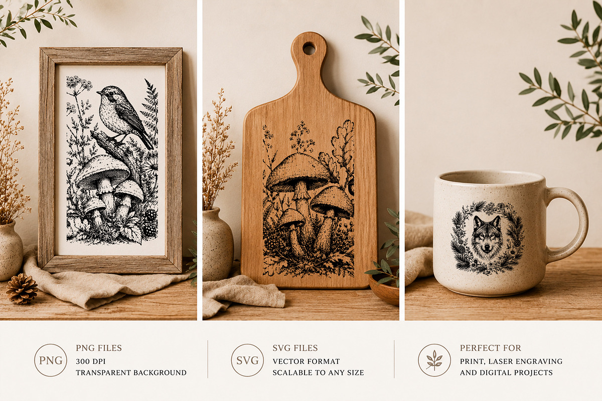 Woodland Ink Illustration Bundle, a Decorative Illustration by Dervik Art Store (Photo 2 of 10)