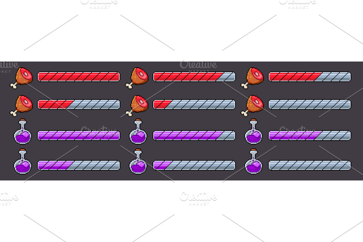 Pixel art game bars, health score, a Food Illustration by art PVP - market
