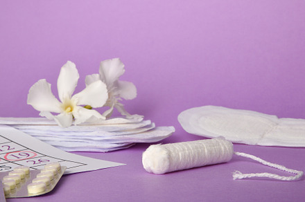 Group of products for menstrual hygiene close up lilac backgroun, a Health & Medical Photo by Davizro's Market