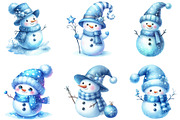 Watercolor Blue Cute Snowman Clipart, an Illustration by DreamCafeArt (Thumbnail 2 of 6)