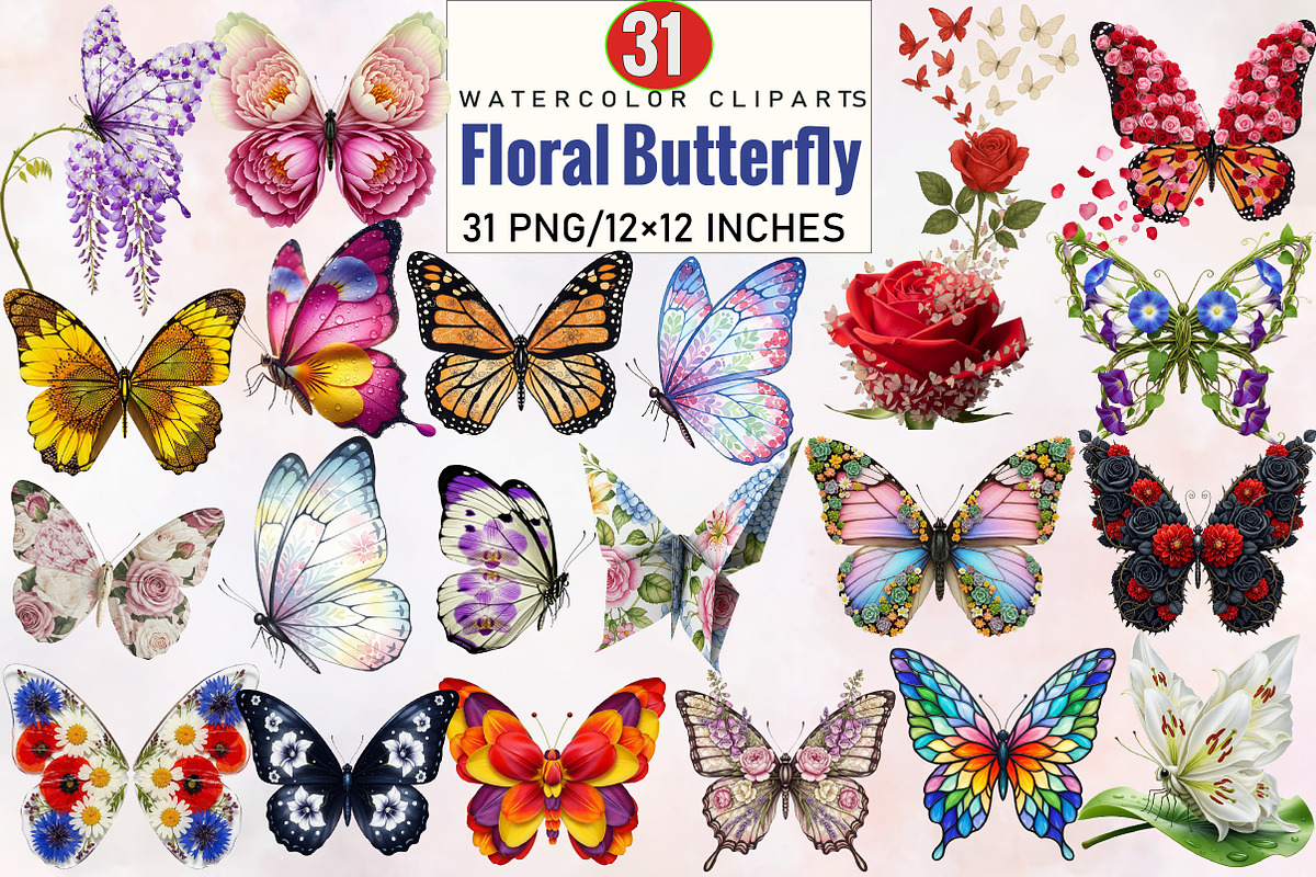 Floral Butterfly PNG Butterflies Cli, an Illustration by SVGArt (Photo 1 of 7)