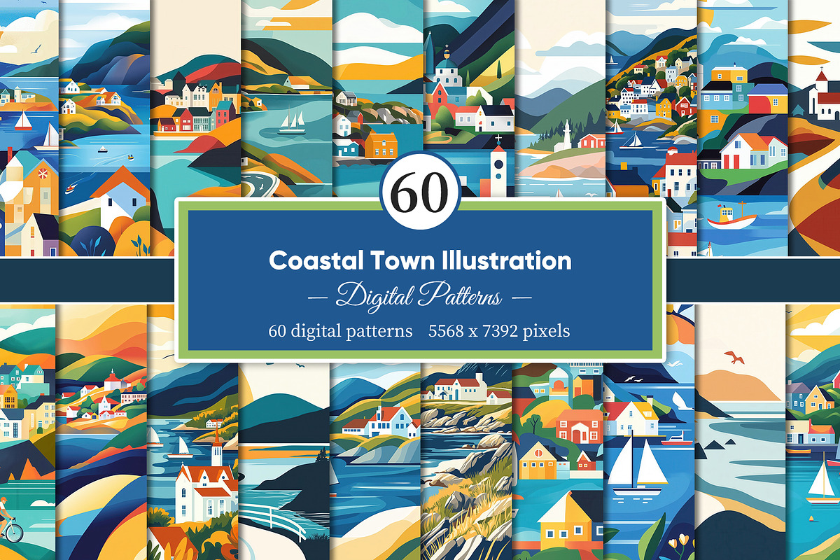 Coastal Town Illustration, a Decorative Illustration by Housui Patterns (Photo 1 of 9)