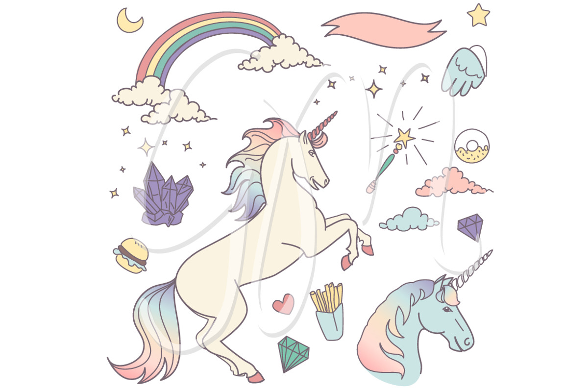 Unicorn Clip Art & backgrounds, an Animal Illustration by GraphicMarket (Photo 5 of 6)