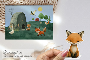 Whimsical Foxes Rustic Folk Art