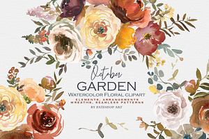 Fall Watercolor Floral Clipart Set, a Decorative Illustration by Patishop Art