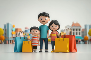 Family enjoying a day of shopping wi, a Photo by Tanuart
