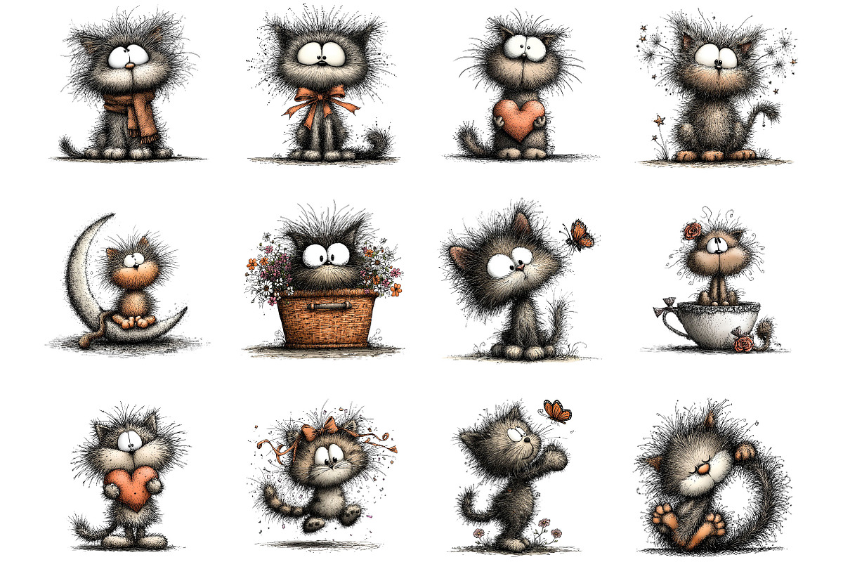 Fluffy Kitten Whimsical Clipart, an Animal Illustration by Designking (Photo 2 of 5)