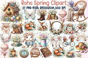 Watercolor Boho Spring Clipart, an Illustration by Sublimation Artist