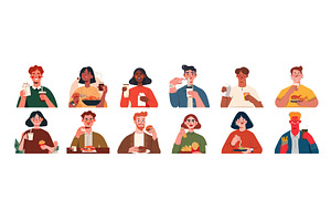 Diverse people eating fast food, a Person Illustration by Onyx