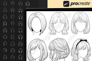 150Procreate Female Hairstyle Stamps, a Brush Add-On by DrawingStoryShop (Thumbnail 5 of 6)