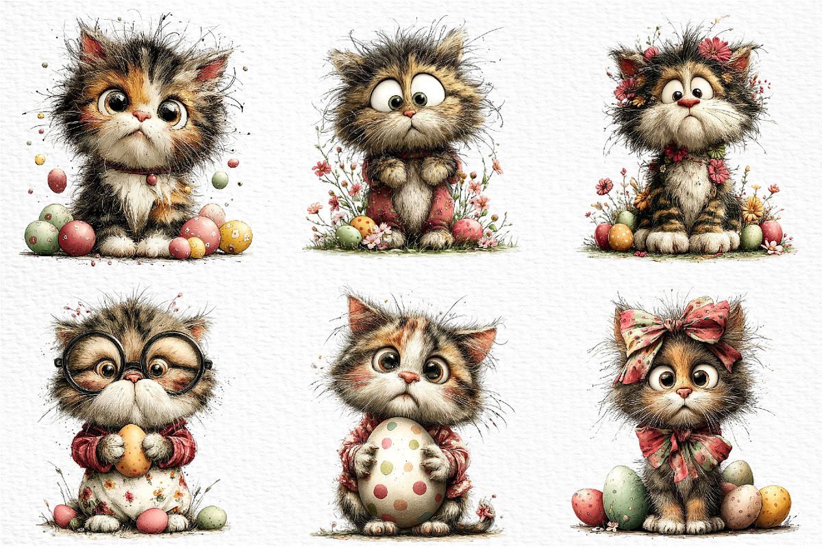 Whimsical Easter Cats Clipart Png, an Illustration by Craft Nest (Photo 7 of 10)