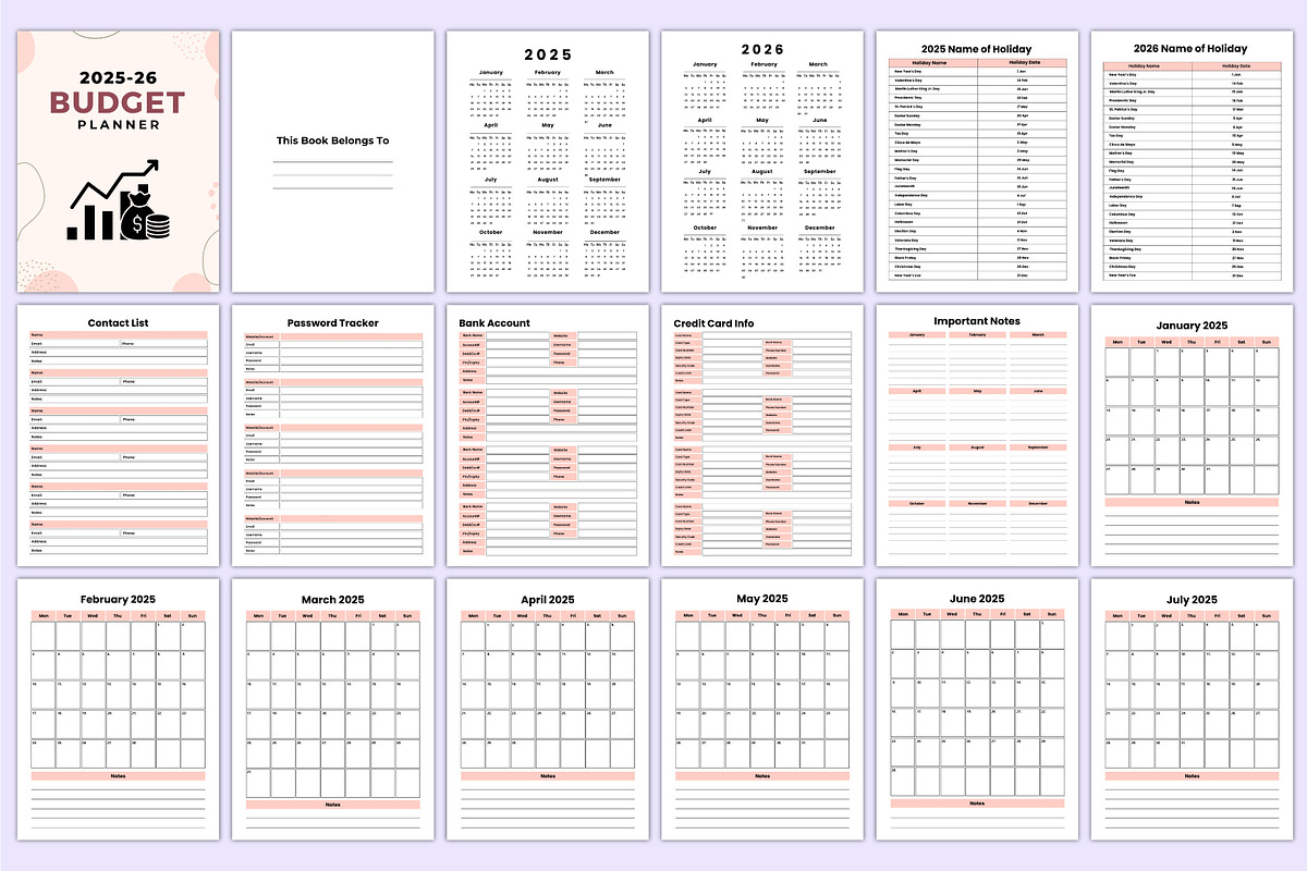 2025-26 Budget Planner Bundle Canva, a Stationery Template by Mustafiz (Photo 2 of 5)