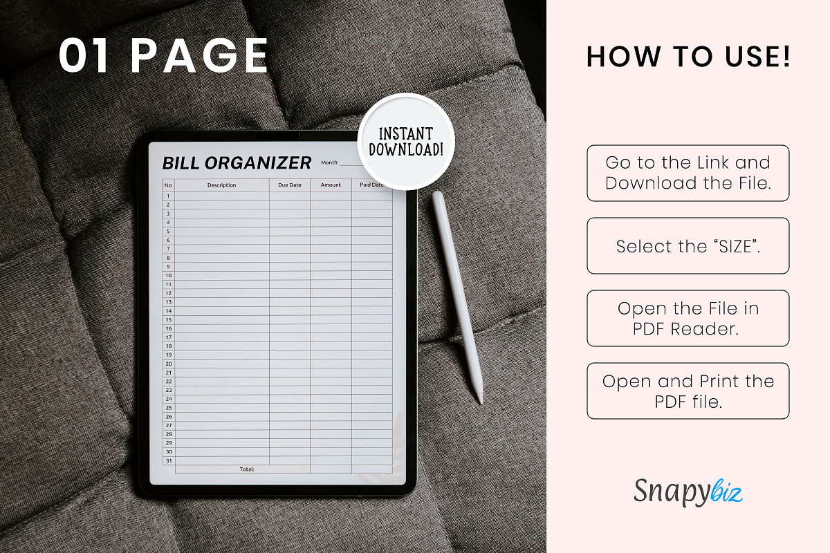 Monthly Bill Organizer Template, a Print Template by Snapybiz (Photo 4 of 10)