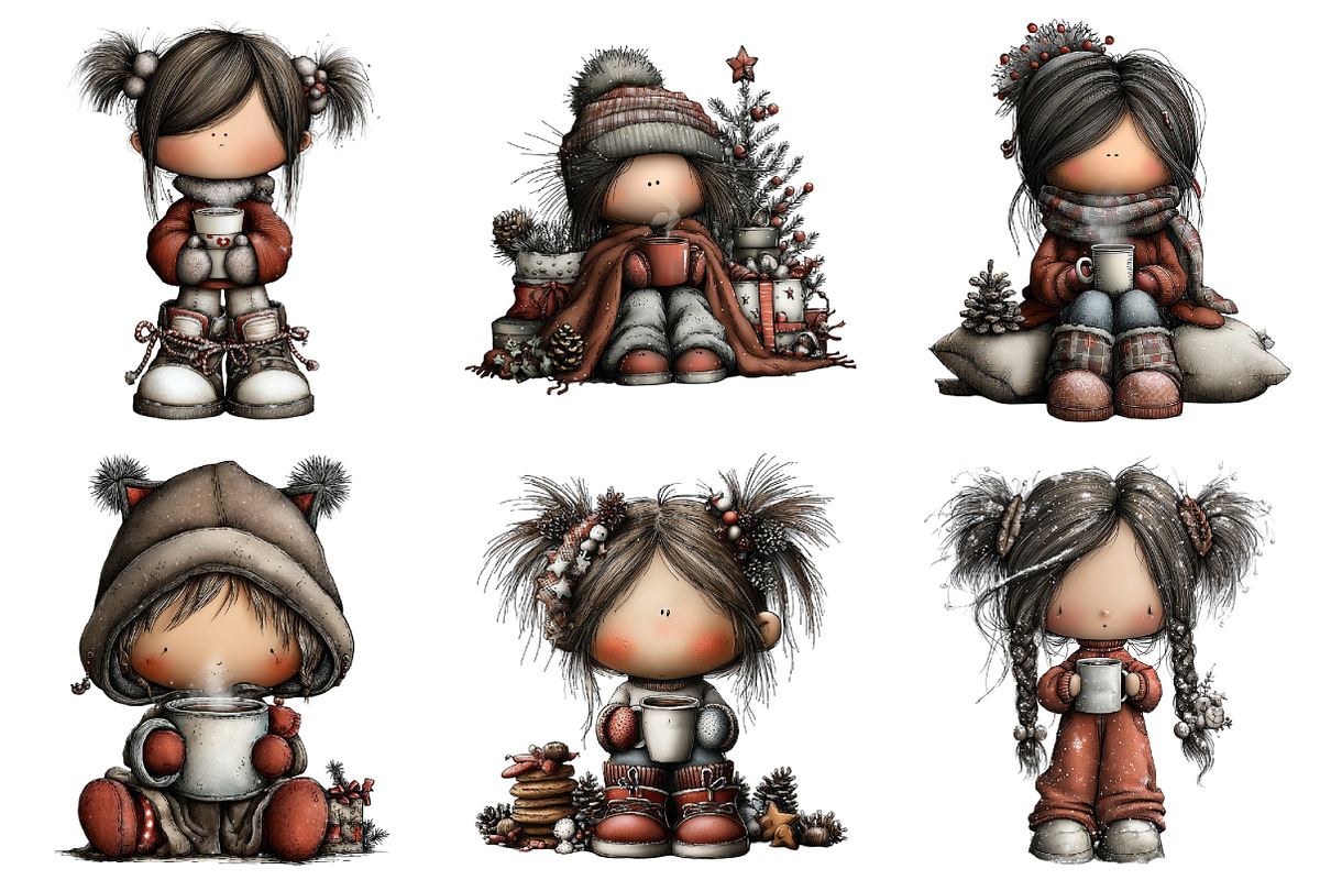 Holiday Girls with Mugs Clipart, an Illustration by Daily.Designs (Photo 2 of 5)