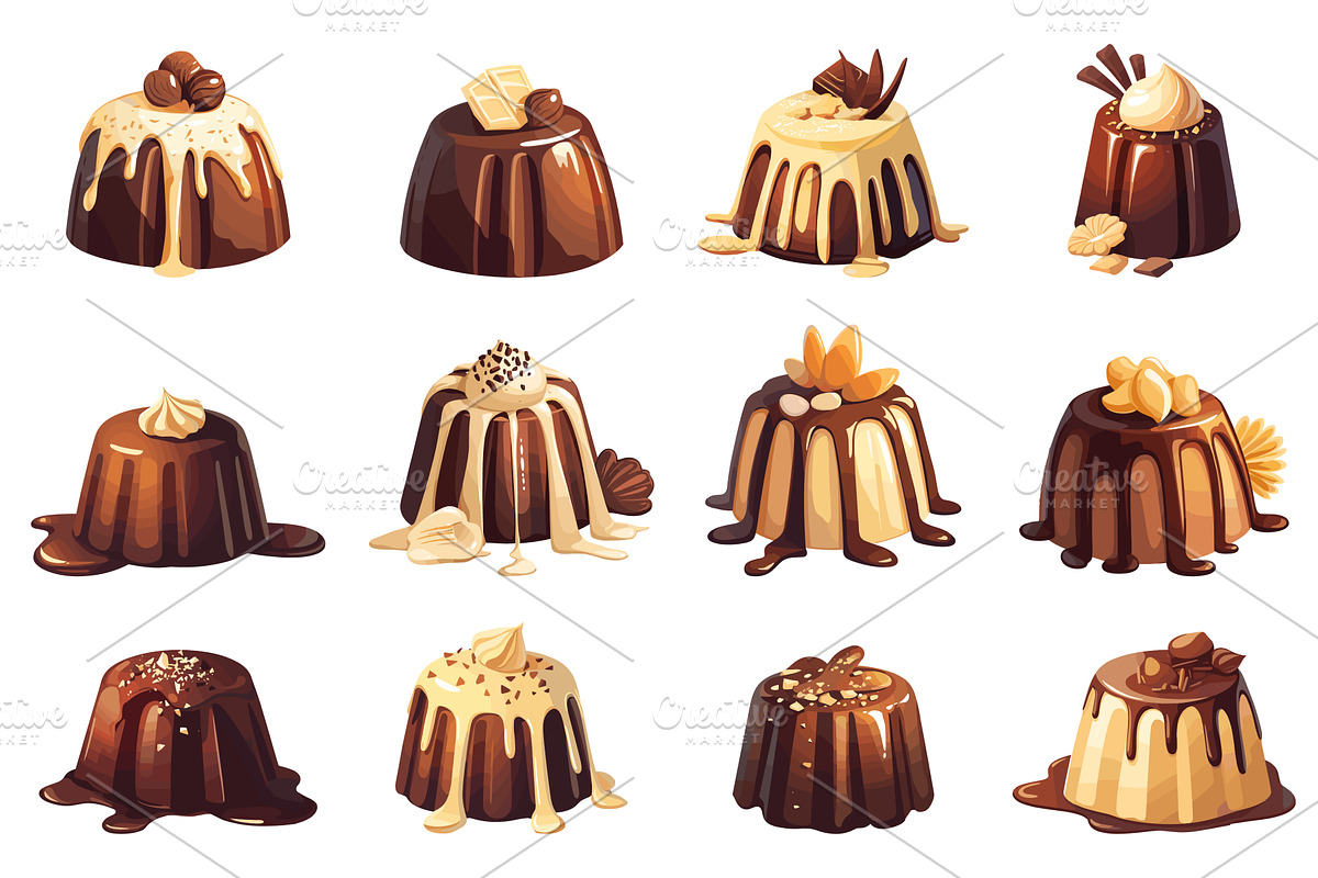 Set of cartoon chocolate cakes with, an Object Illustration by LadadikArt