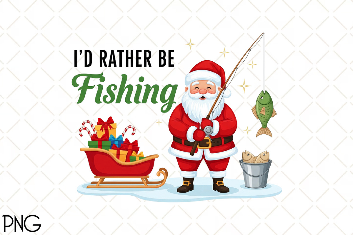 Funny Santa Fishing Christmas PNG, an Illustration by Black Bird Studio (Photo 1 of 4)