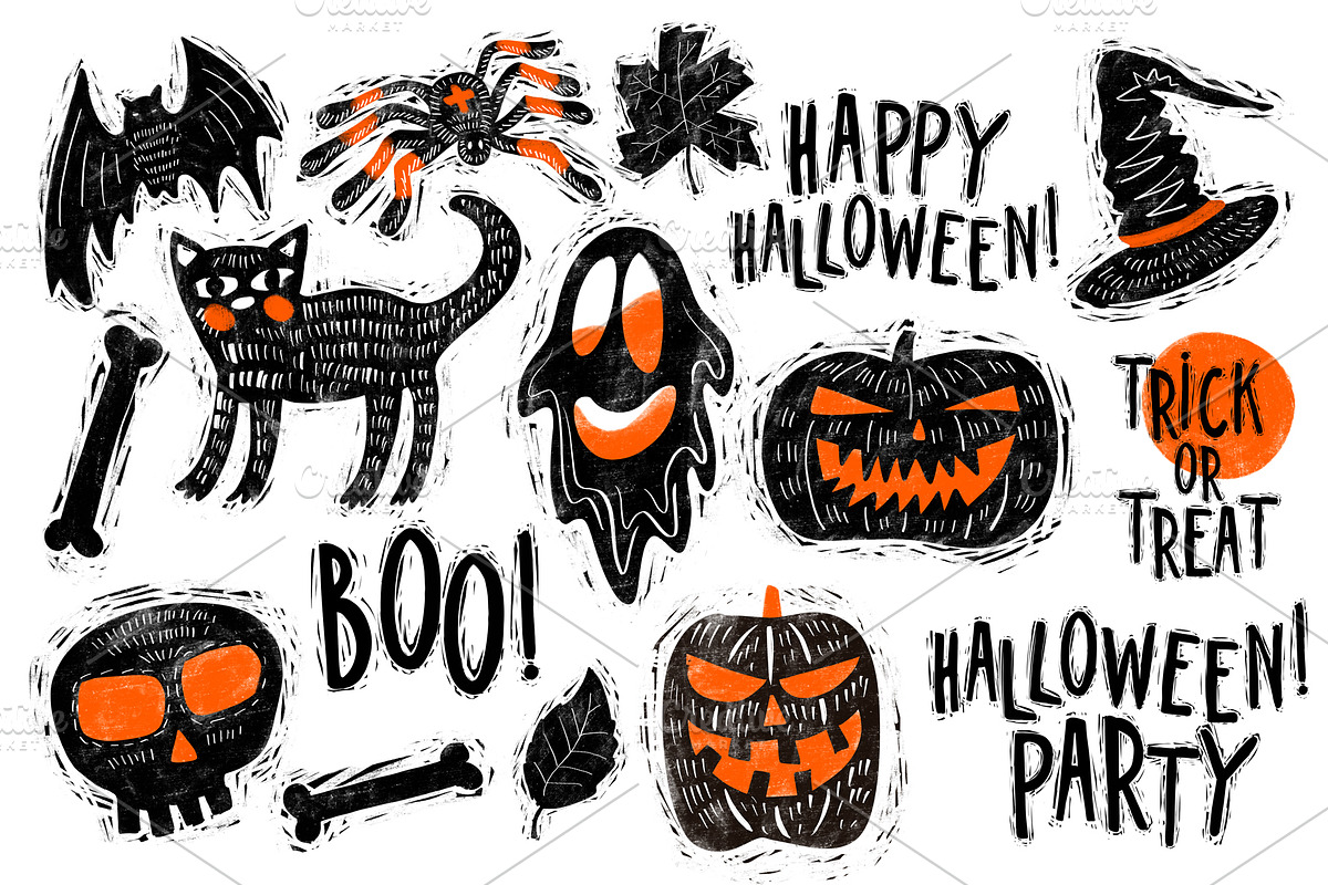 Halloween Linocut Clipart, an Illustration by Malena (Photo 2 of 6)