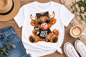 Hot Mess Highland Cow PNG, a Seasonal Illustration by Watercolor design
