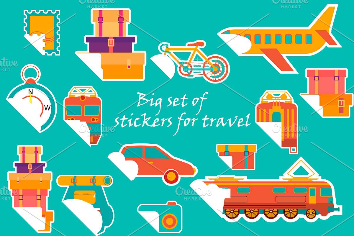 Big set of icons and stickers travel, an Illustration by moto_cat (Photo 4 of 5)