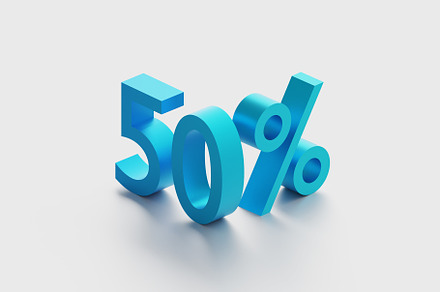 50 percent isometric text over white