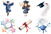 Watercolor Graduation Clipart Set, an Illustration by Libby Wishes (Thumbnail 5 of 7)