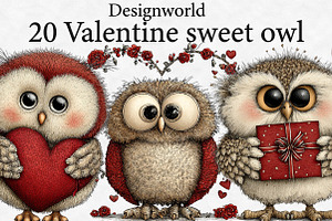 Valentine sweet owl clipart, an Illustration by Designworld