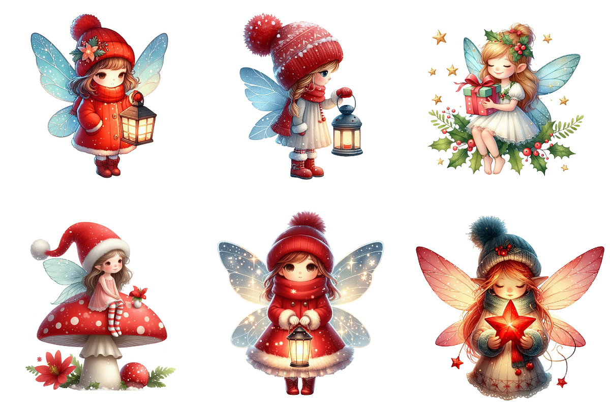 Watercolor Christmas Fairy Clipart, an Illustration by SinaCreation (Photo 3 of 7)