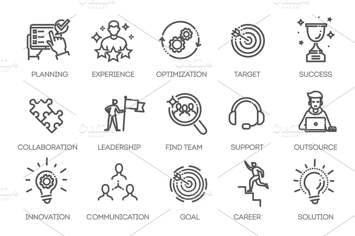 Team Work Line Icons, an Object Illustration by Tettygreen (Photo 3 of 3)