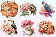Summer Peony Animals Clipart., a Graphic by CitraGraphics (Thumbnail 3 of 4)