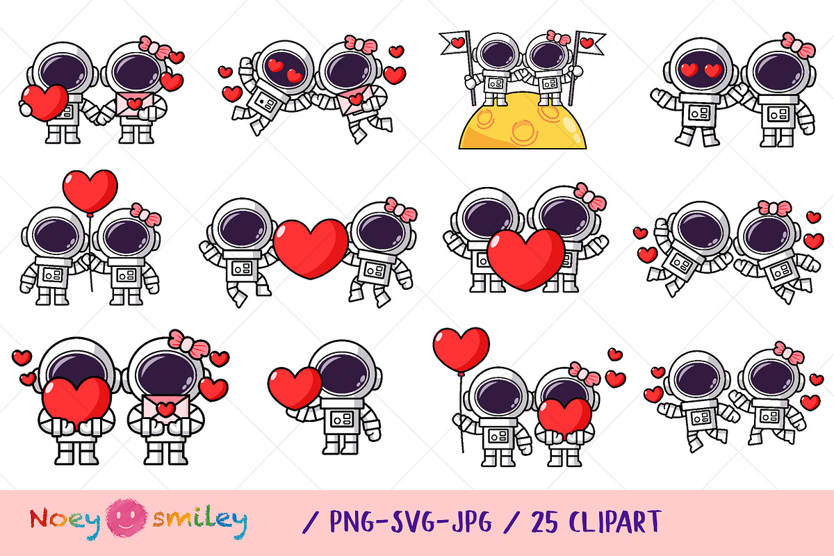 Cute Astronaut couple Valentine day, a Seasonal Illustration by Noey smiley (Photo 3 of 9)