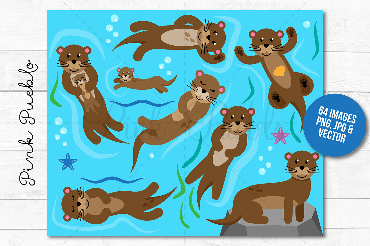 Otter Clipart and Vectors, an Animal Illustration by PinkPueblo (Photo 3 of 4)