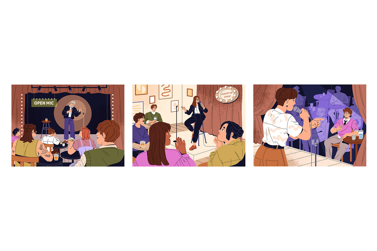 Open mic, stand up comedy show set, a Person Illustration by PaperTrident (Photo 1 of 4)