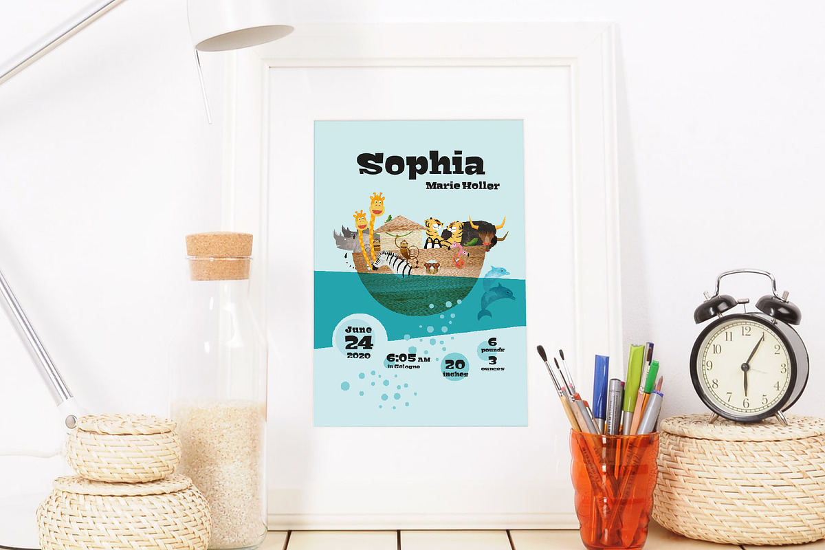 Noah – Birth Announcement Template, an Animal Illustration by Pia Kolle (Photo 3 of 4)